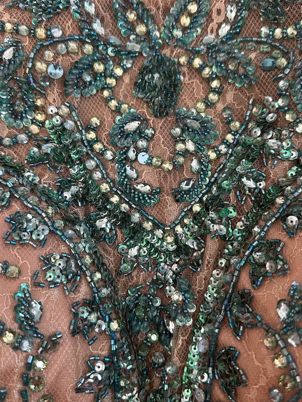 Sherri Hill Green Sequin Appliqué Nude Mesh Mini Skirt - Picture 6 of 6